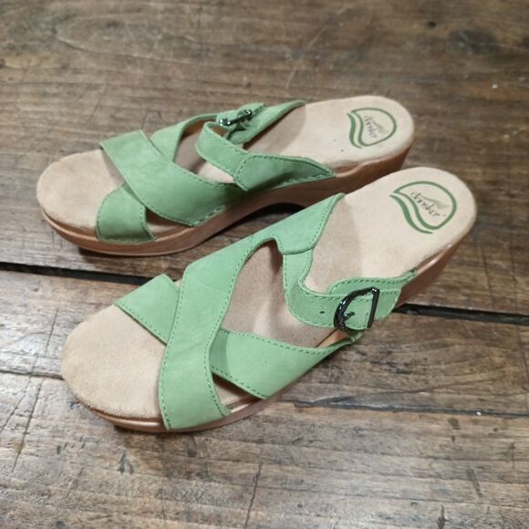 Dansko Sz 9.5 10 EU40 Sandals Sophie Green Slip On Shoes Buckle Leather - Picture 4 of 11
